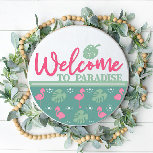DIY Welcome to Paradise Flamingo Door Hanger