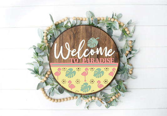 DIY Welcome to Paradise Flamingo Door Hanger
