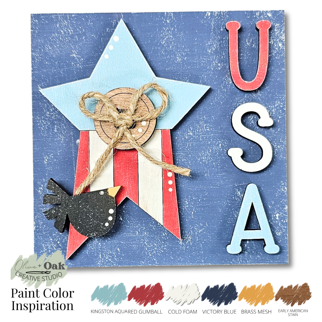 DIY Mini Raggedy Prim Patriot Square Tiles *Inserts ONLY*
