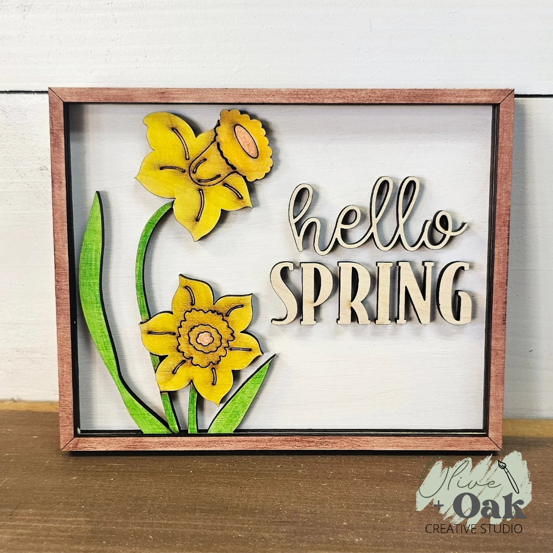 DIY Watercolor Hello Spring Daffodil Sign