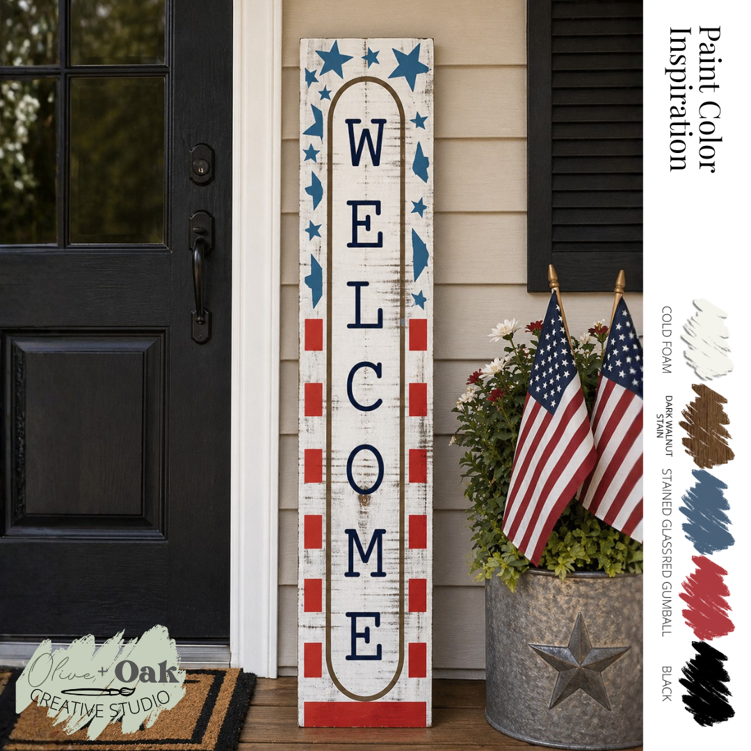DIY Welcome Stars + Stripes 4' Porch Sign