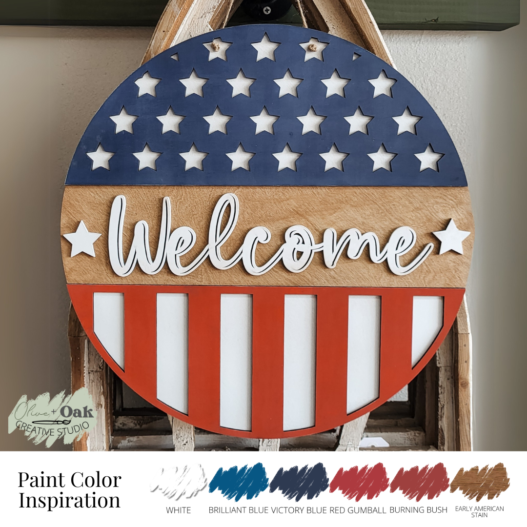 DIY Welcome Stars + Stripes Door Hanger