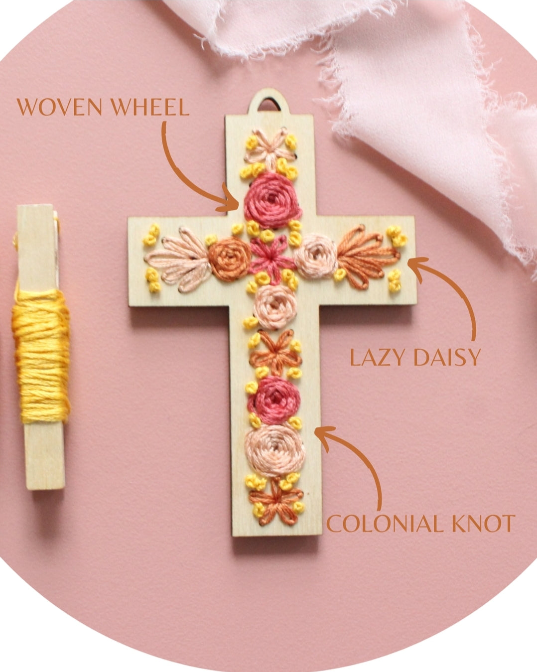 Wood Embroidery Kit - Floral Cross