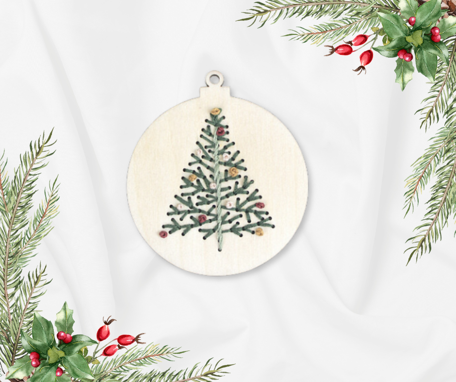 Wood Embroidery Kit - Christmas Tree Ornament