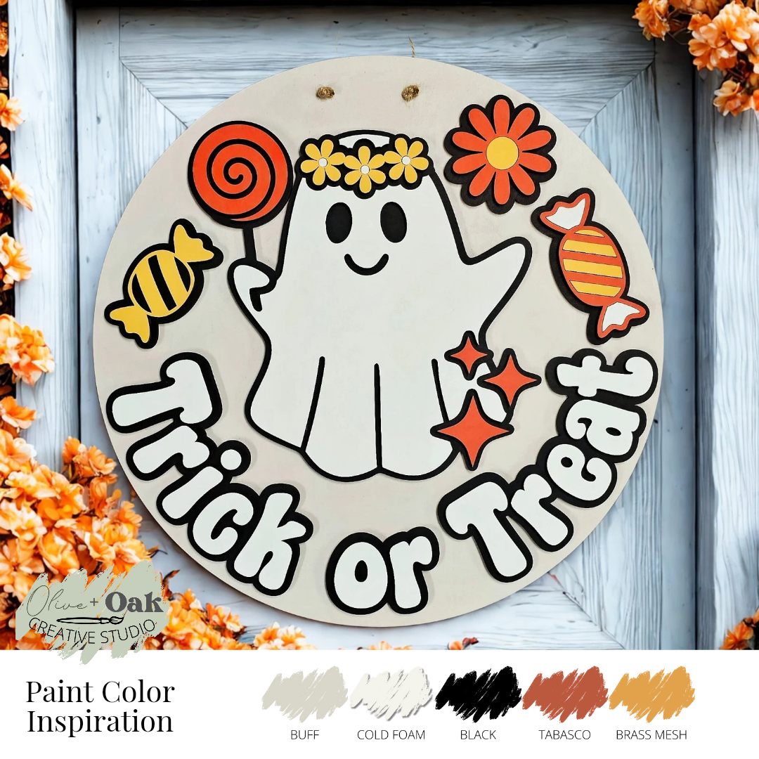 DIY Groovy Ghost Trick or Treat Door Hanger