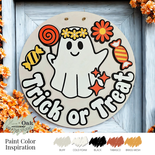 DIY Groovy Ghost Trick or Treat Door Hanger