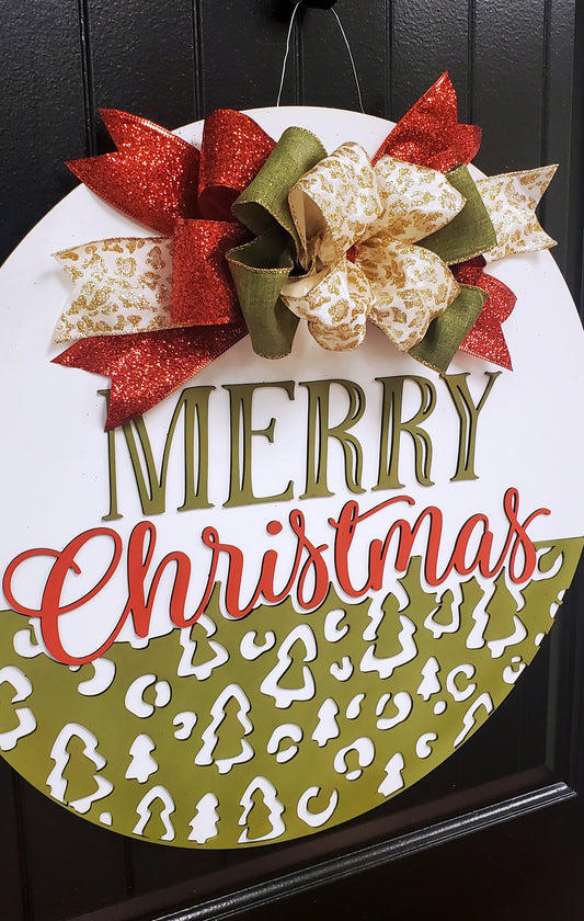 DIY Cheetah Print Merry Christmas Door Hanger