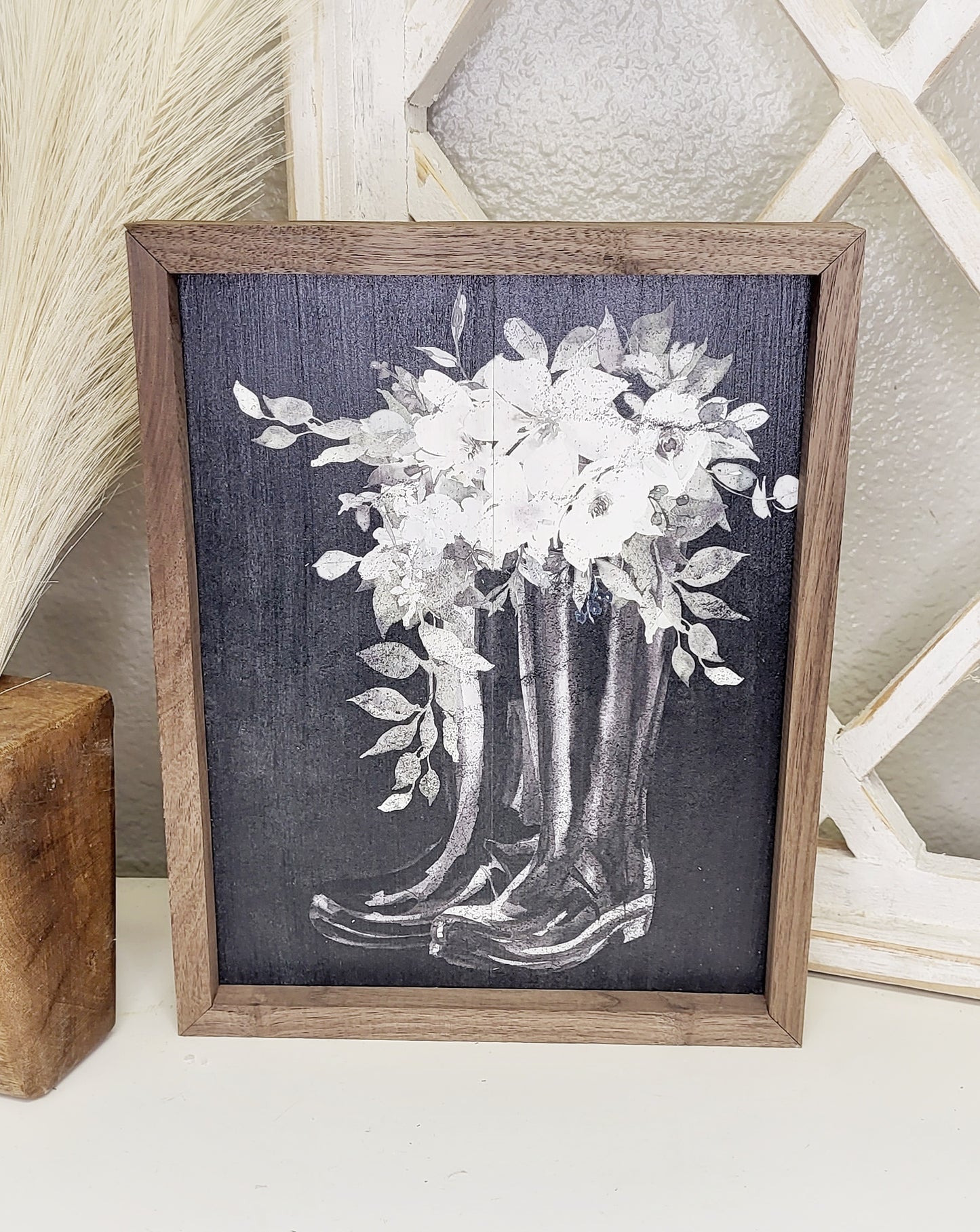 Boots with Flowers Sign Black 8x10