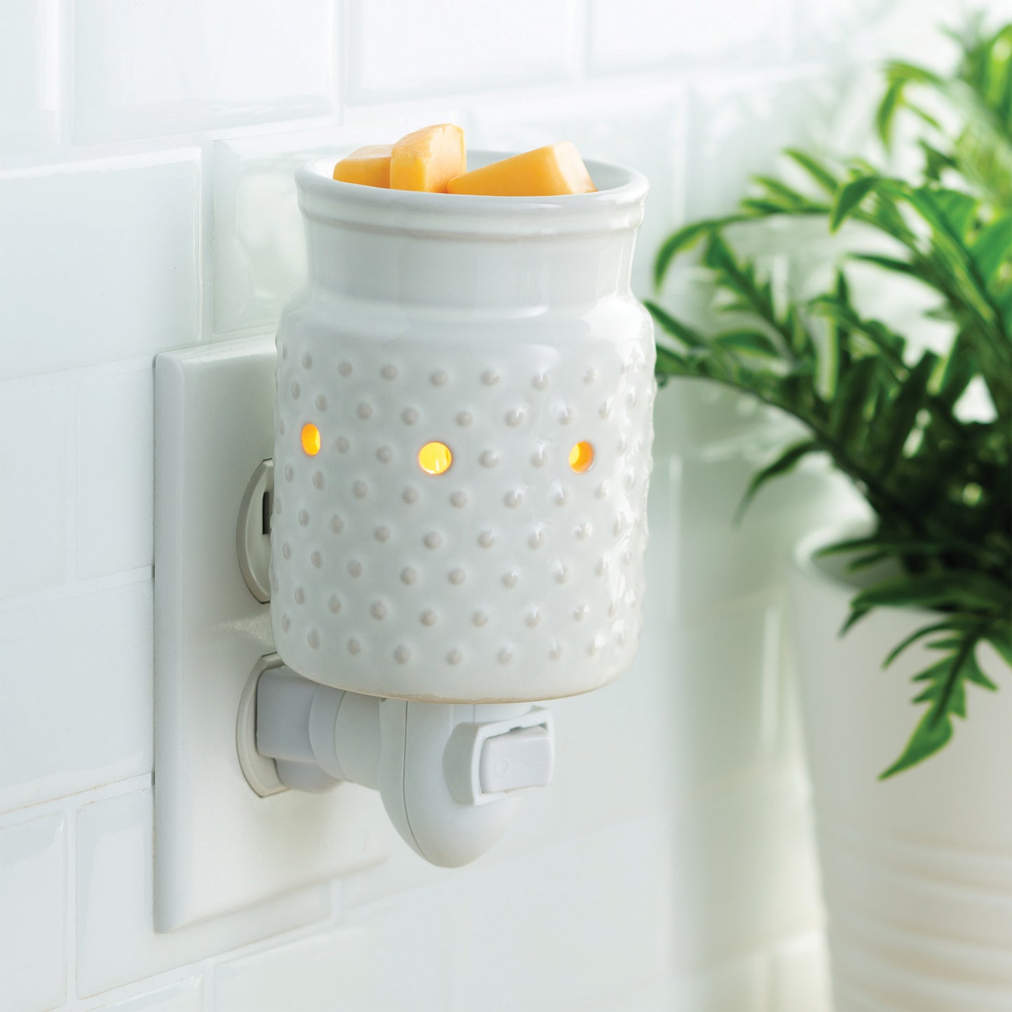 White Hobnail Pluggable Wax Warmer