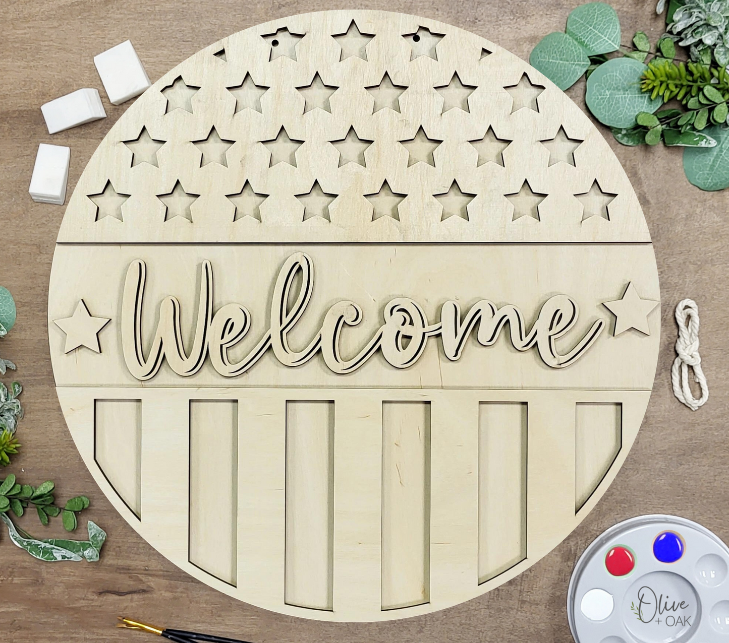 DIY Welcome Stars + Stripes Door Hanger