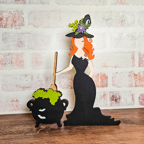 DIY Witch with Cauldron Shelf Sitter