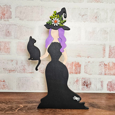 DIY Witch with Cat Shelf Sitter