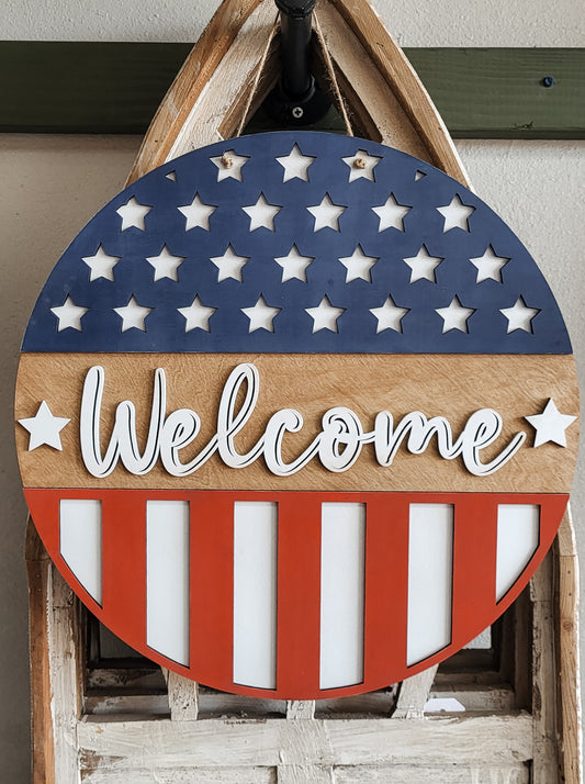 DIY Welcome Stars + Stripes Door Hanger