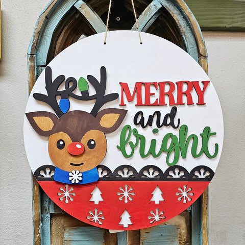 DIY Merry & Bright Reindeer Door Hanger