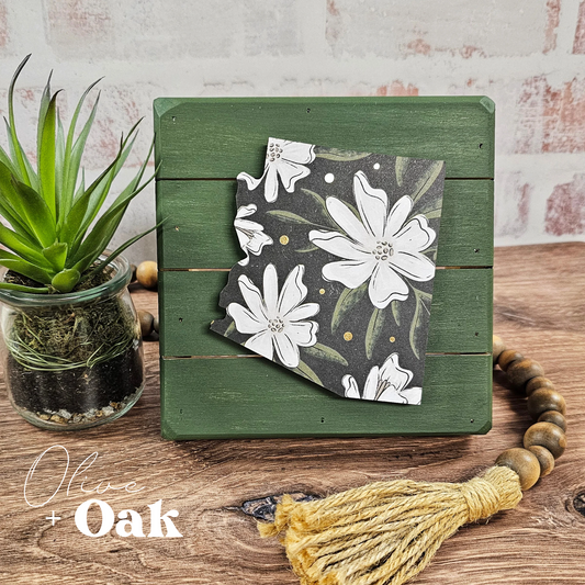 Dark Florals Arizona - Olive Slat Box Sign