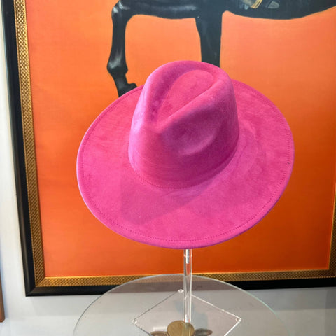 Best seller Fashion Classic Wide Brim Suede Premium  Hat : Hot Pink / ONE SIZE