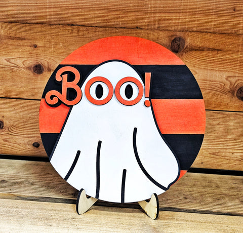 Boo Ghost Round Sign w/ Stand