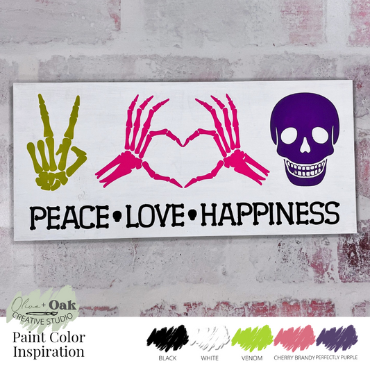 DIY Peace Love Happiness Skeleton Plank Sign