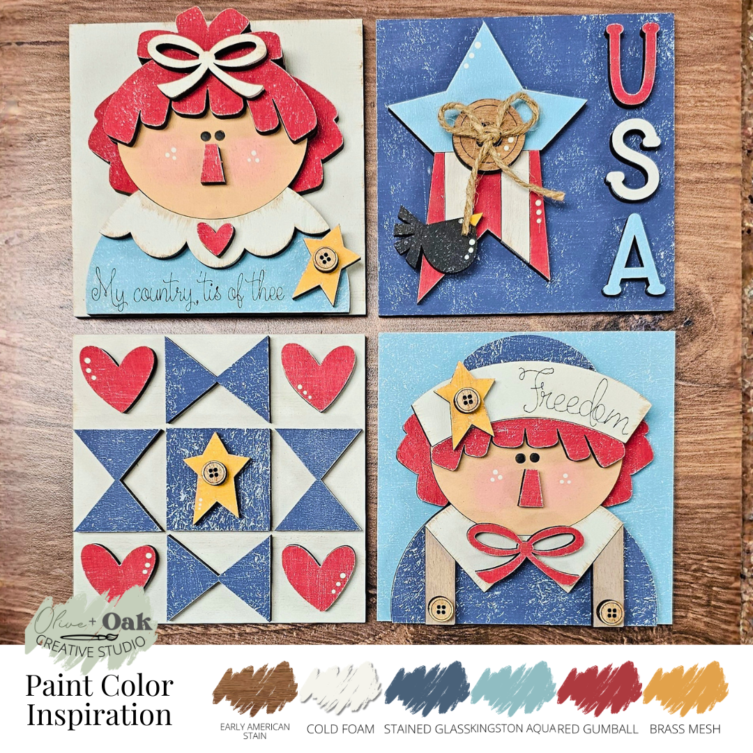 DIY Mini Raggedy Prim Patriot Square Tiles *Inserts ONLY*