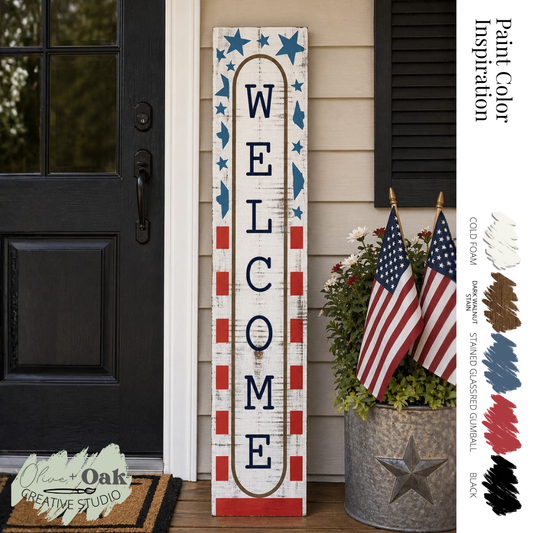 DIY Welcome Stars + Stripes 4' Porch Sign