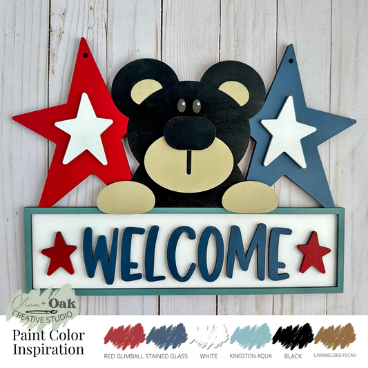 DIY Patriotic Welcome Bear Door Hanger