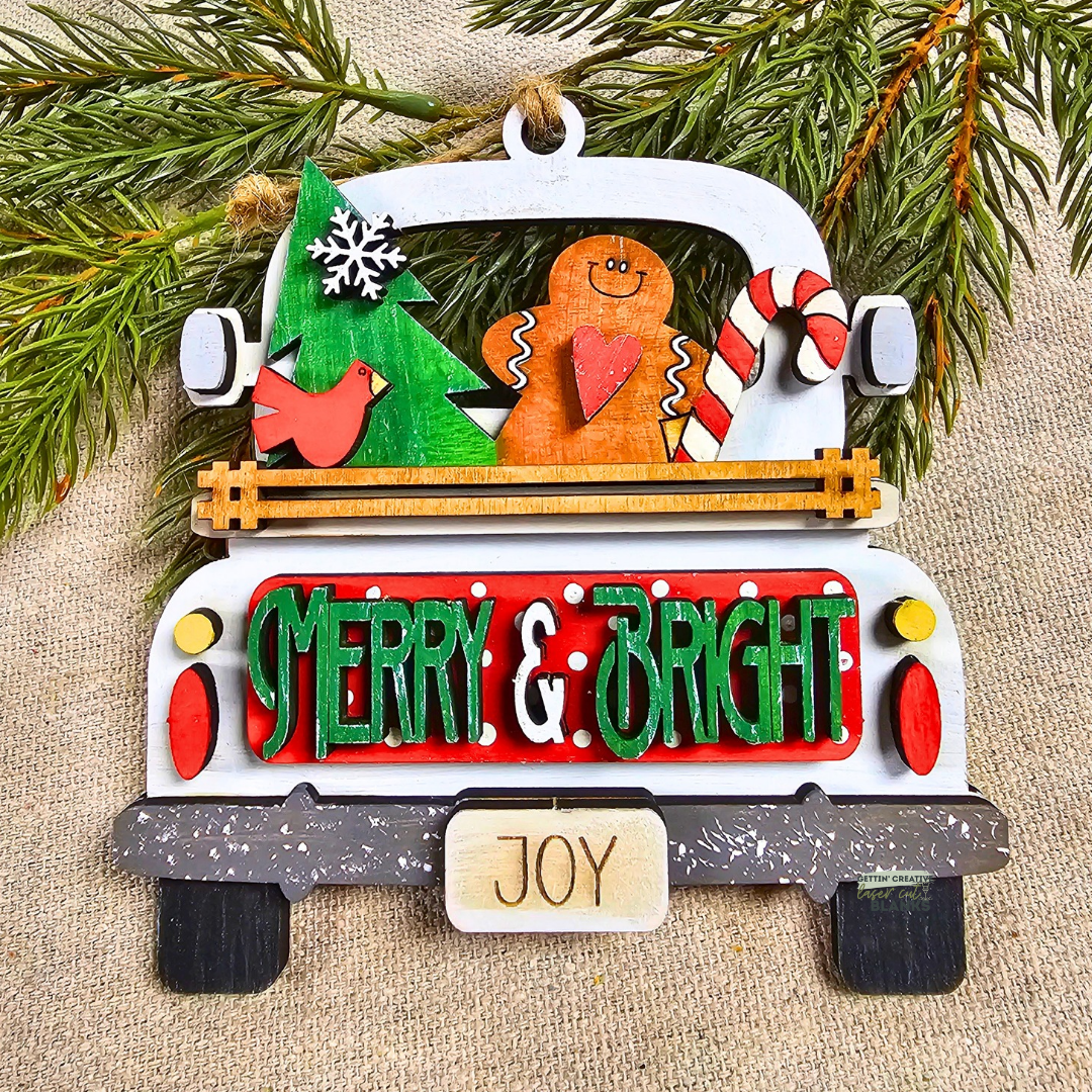 Merry & Bright Truck Ornament Blank
