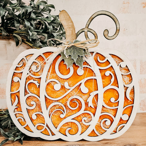 DIY Scroll Work Paint Pour Pumpkin