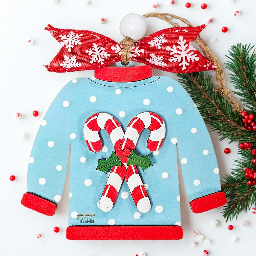 Candy Cane Sweater Ornament Blank