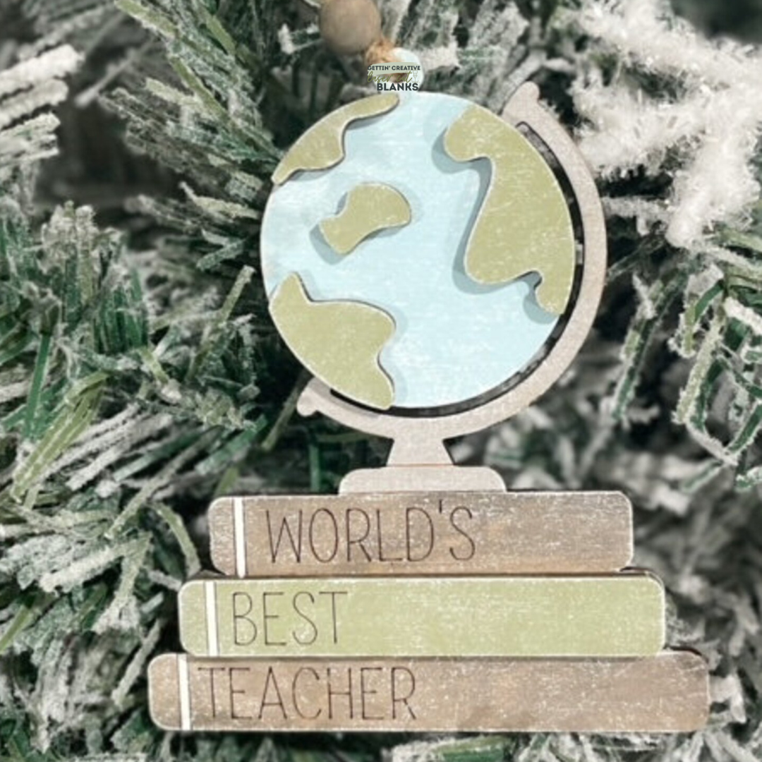 World's Best Teacher Globe Ornament Blank
