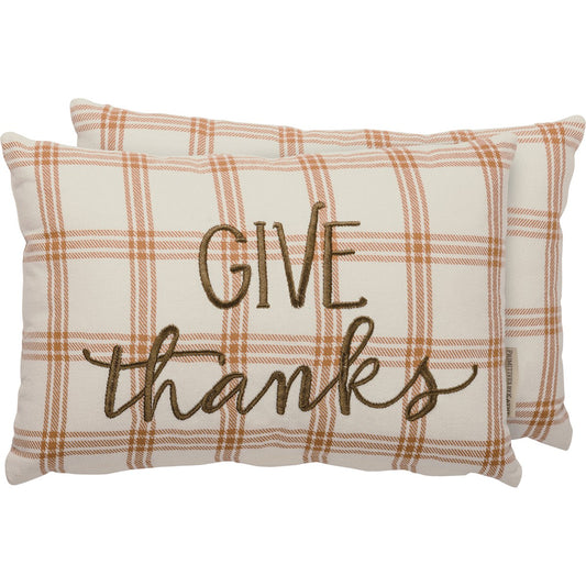 Give Thanks Plaid Pillow