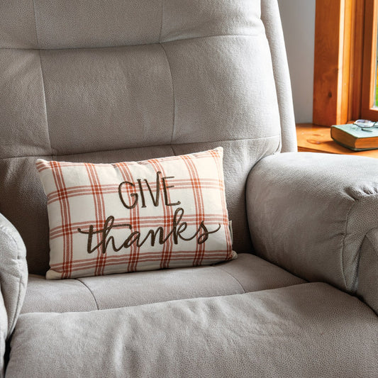 Give Thanks Plaid Pillow