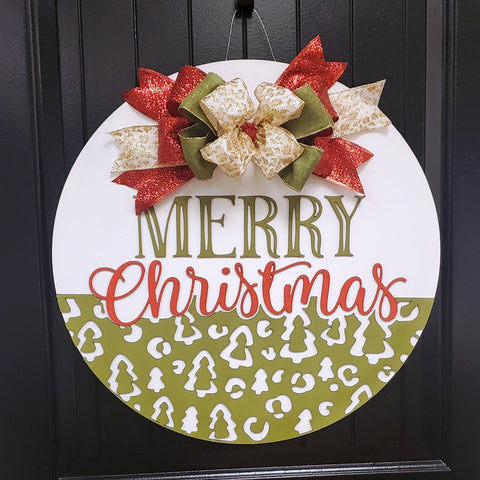 DIY Cheetah Print Merry Christmas Door Hanger