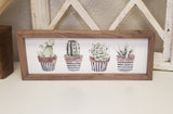 Succulents with Boho Pots Print Framed Sign 4x12