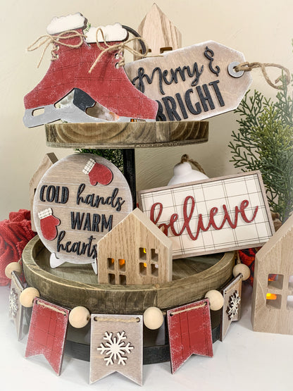 DIY Plaid Christmas Tier Tray Set