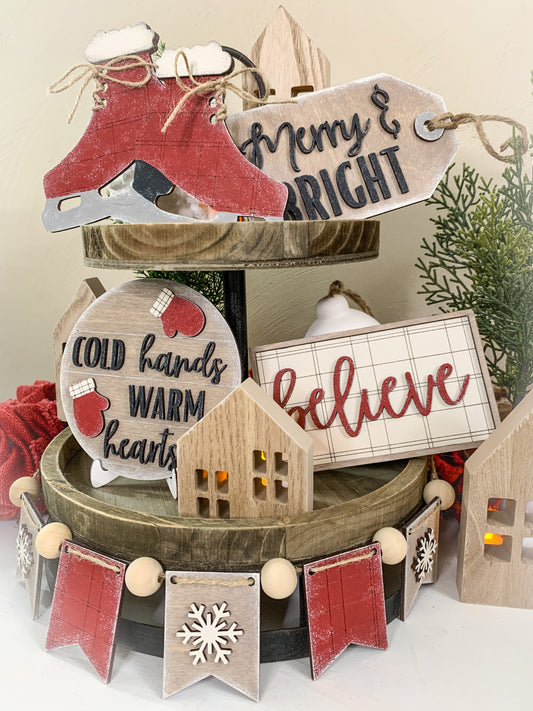DIY Plaid Christmas Tier Tray Set